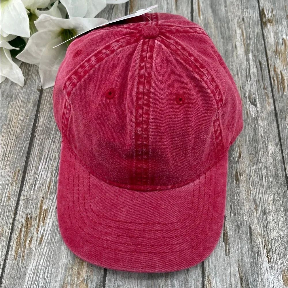 Women's Washed Cotton Twill Baseball Cap Hat Red Mark